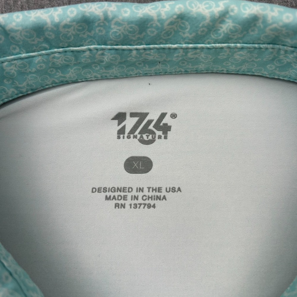 1764 Golf Polo Mens XL Teal Green Gear Up Cyclist All Over Print Short Sleeve - Picture 4 of 14